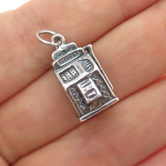 Old Pawn Sterling Silver Vintage Slot Machine Casino Minimalist Charm Pendant