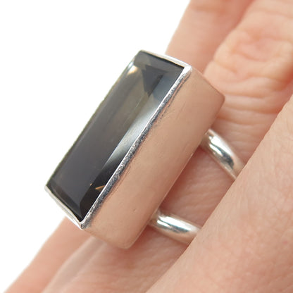 925 Sterling Silver Vintage Real Smoky Quartz Statement Ring Size 5.5