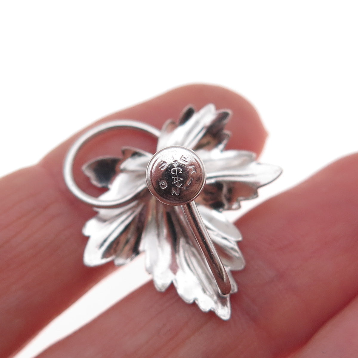 Carl Art Sterling Silver Antique Art Deco Rhinestone Floral Screw Back Earrings