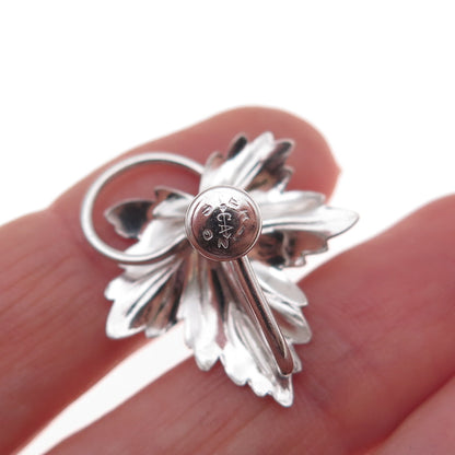 Carl Art Sterling Silver Antique Art Deco Rhinestone Floral Screw Back Earrings