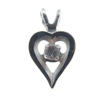 925 Sterling Silver Vintage Round-Cut Rhinestone Open Heart Minimalist Pendant