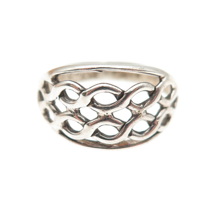 925 Sterling Silver Vintage Woven Oxidized Ring Size 6