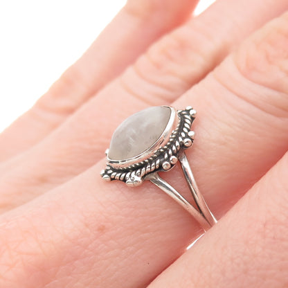 925 Sterling Silver Vintage Real Moonstone Oxidized Ring Size 6.5