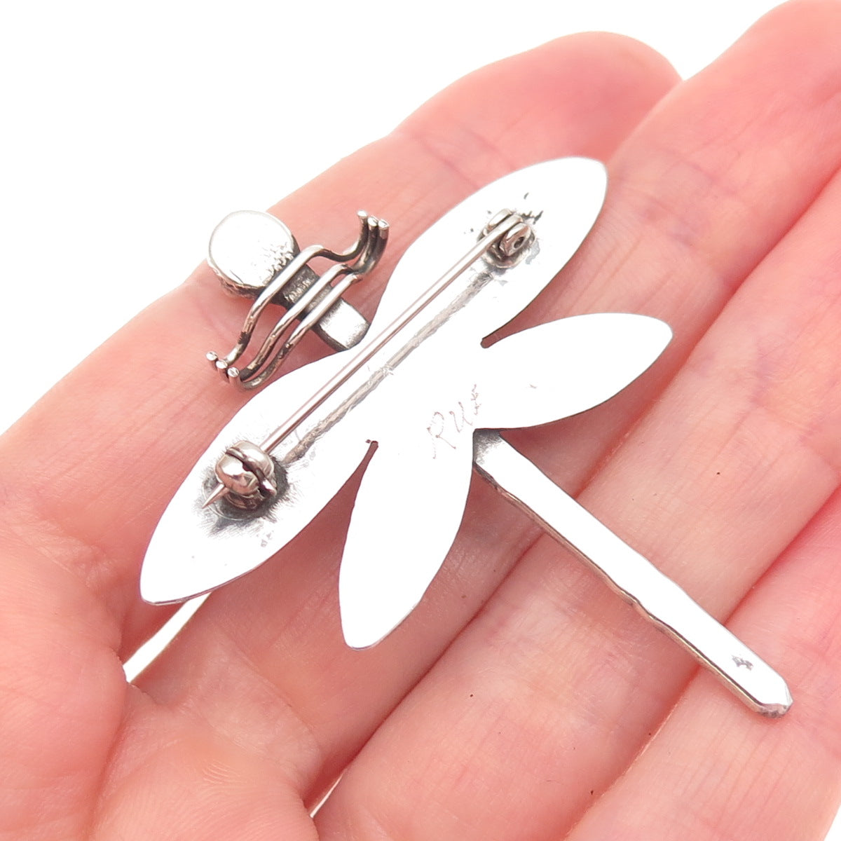 RUF Navajo Old Pawn 925 Sterling Vintage Turquoise Dragonfly Oxidized Pin Brooch