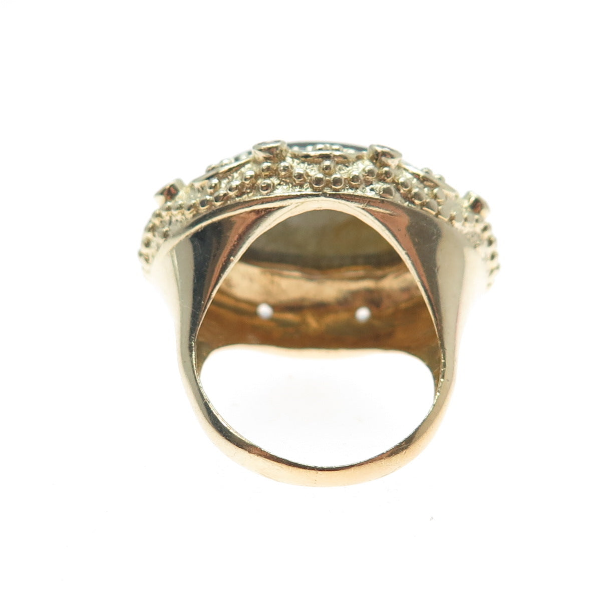 925 Sterling Silver Gold Plated Real Labradorite & C Z Ring Size 5.25