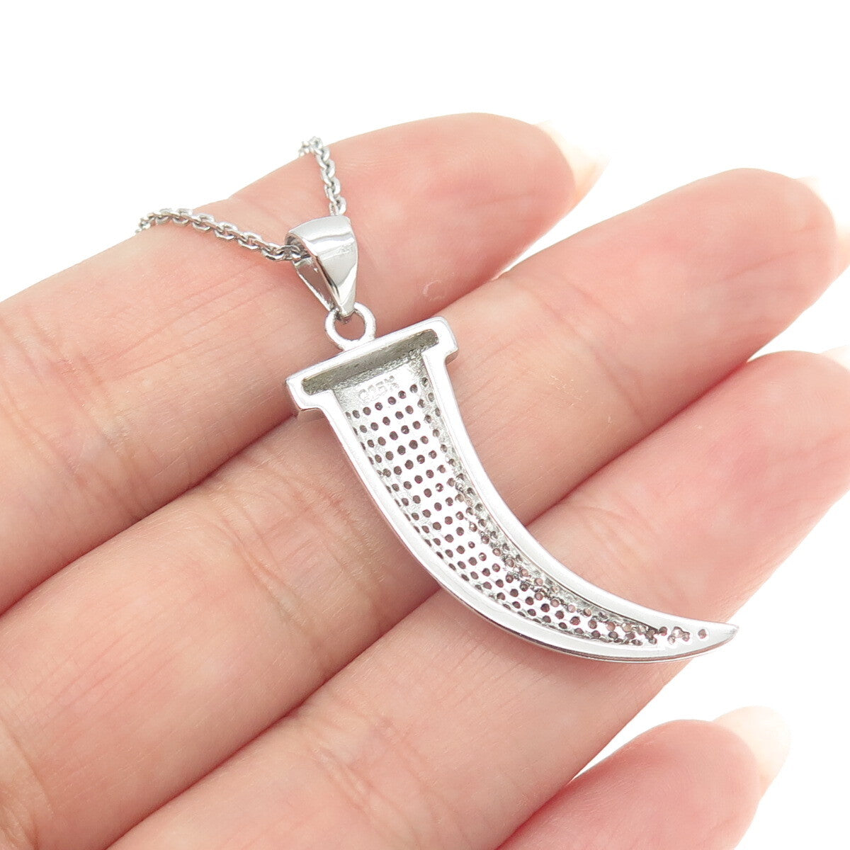 925 Sterling Silver Round-Cut C Z Horn Cable Chain Necklace 16"