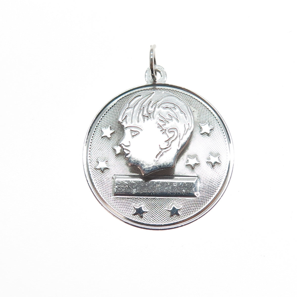 MARK MERCY 925 Sterling Silver Vintage Boy Double Layered Charm Pendant