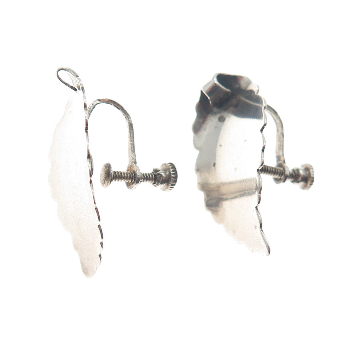 925 Sterling Silver Antique Art Deco Floral Leaf Screw Back Earrings