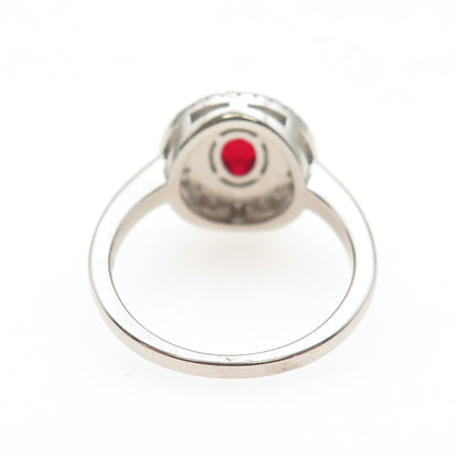 925 Sterling Silver Vintage Red & White C Z Bohemian Ring Size 8