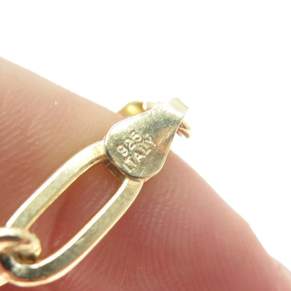 925 Sterling Silver Gold Plated Paperclip Link Bracelet 6.75"