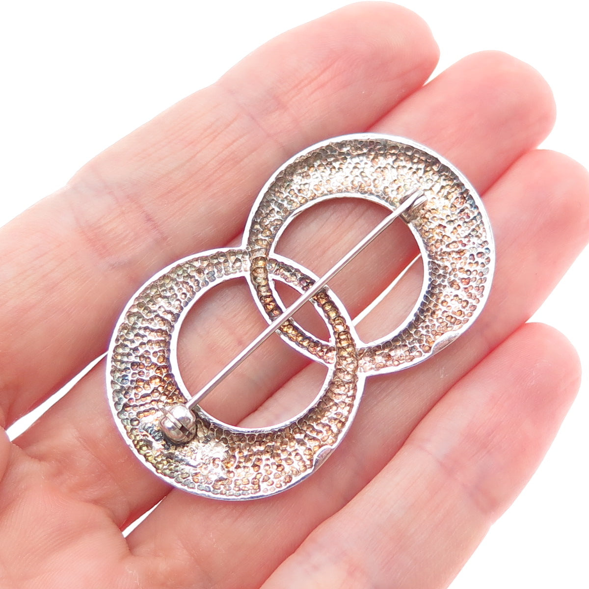 925 Sterling Silver Vintage Interlocked Eternity Oxidized Pin Brooch