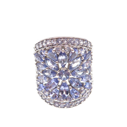 Chuck Clemency 925 Sterling Silver Real Tanzanite & Ruby Ring Size 8.25