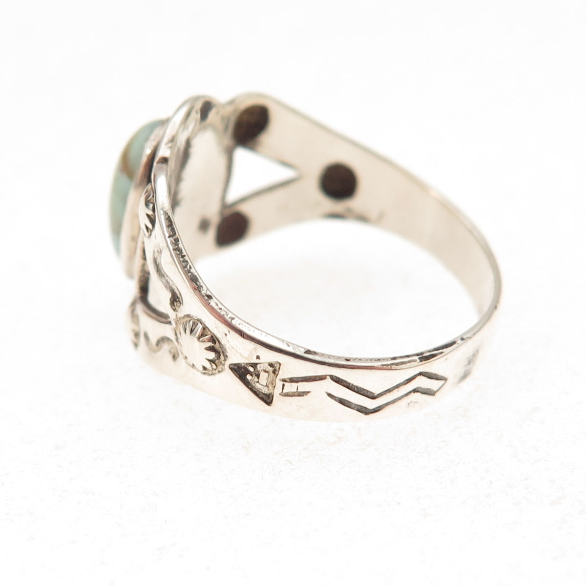 Uncas 925 Sterling Silver Vintage Real Tyrone Turquoise Oxidized Ring Size 7.75