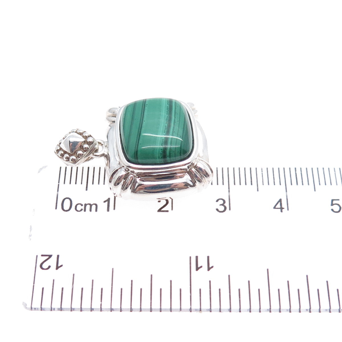 MICHELLE ALBALA 925 Sterling Silver Vintage Real Malachite Charm Pendant