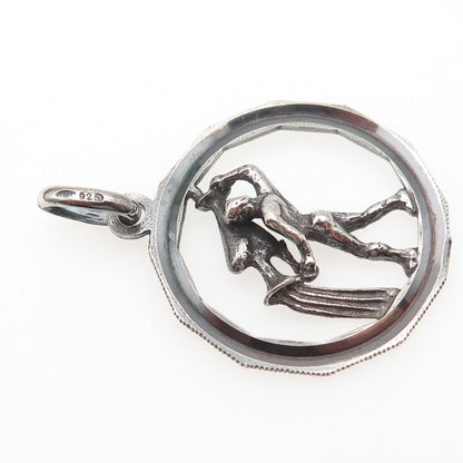 925 Sterling Silver Vintage Italy Aquarius Zodiac Sign Oxidized Charm Pendant