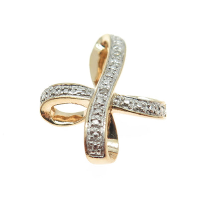 ROSS SIMONS 925 Sterling Silver 2-Tone Real White Diamond Accent Cross Pendant