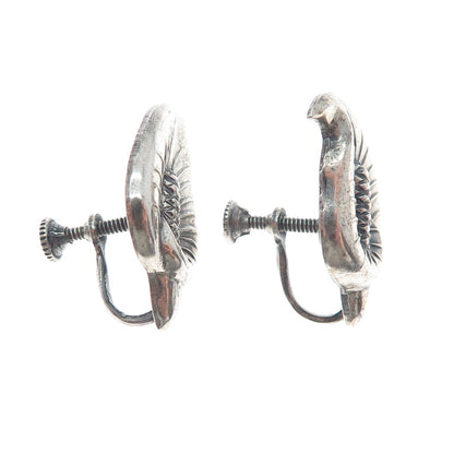 925 Sterling Silver Antique Calla Lily Flower Oxidized Screw Back Earrings