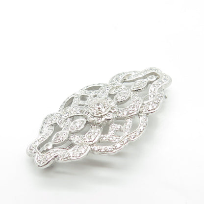 925 Sterling Silver White C Z Floral Vines Pin Brooch
