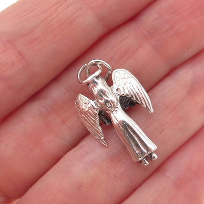 925 Sterling Silver Vintage Angel Oxidized 3D Charm Pendant