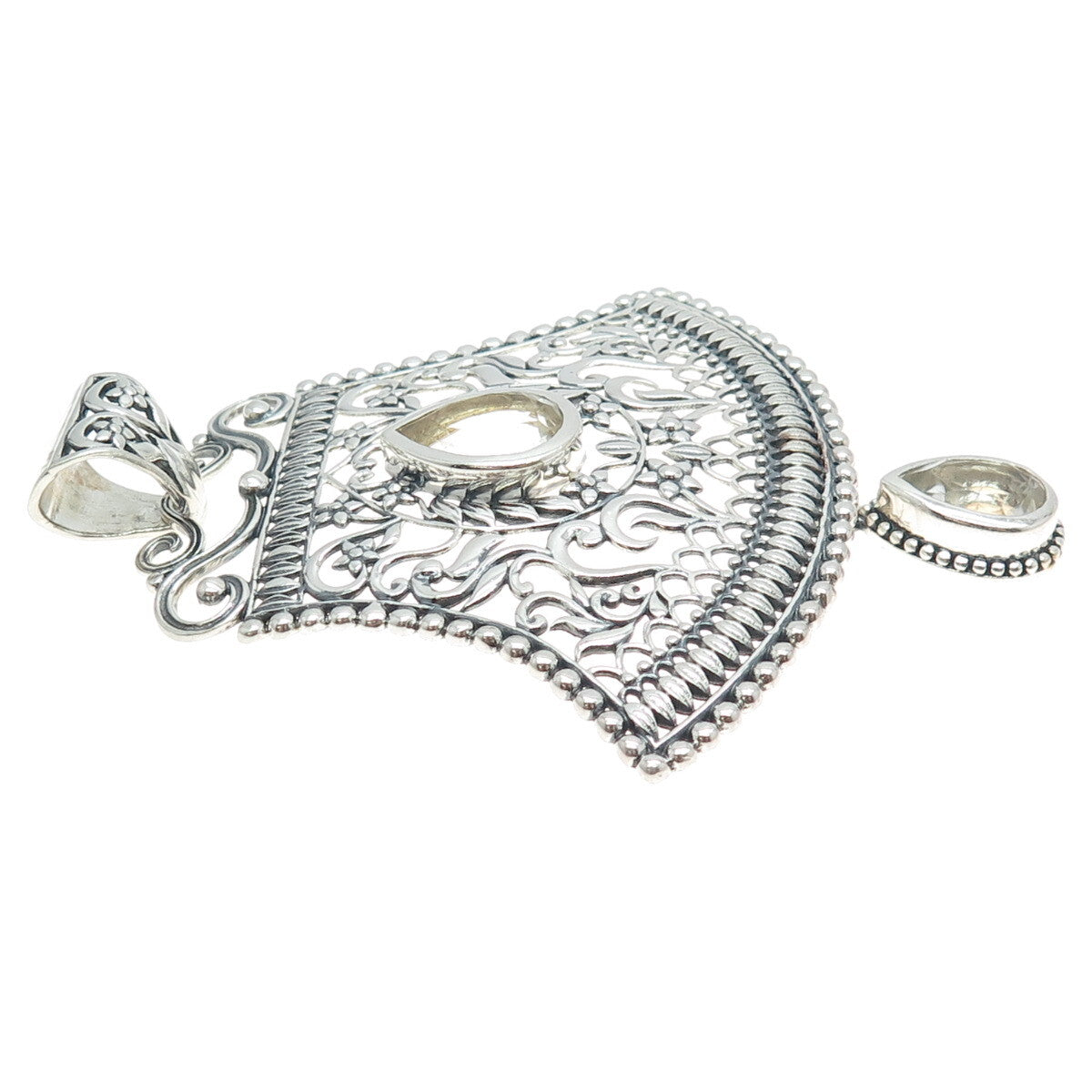 ARYA 925 Sterling Silver Vintage Pear-Cut C Z Floral Bell Modernist Pendant