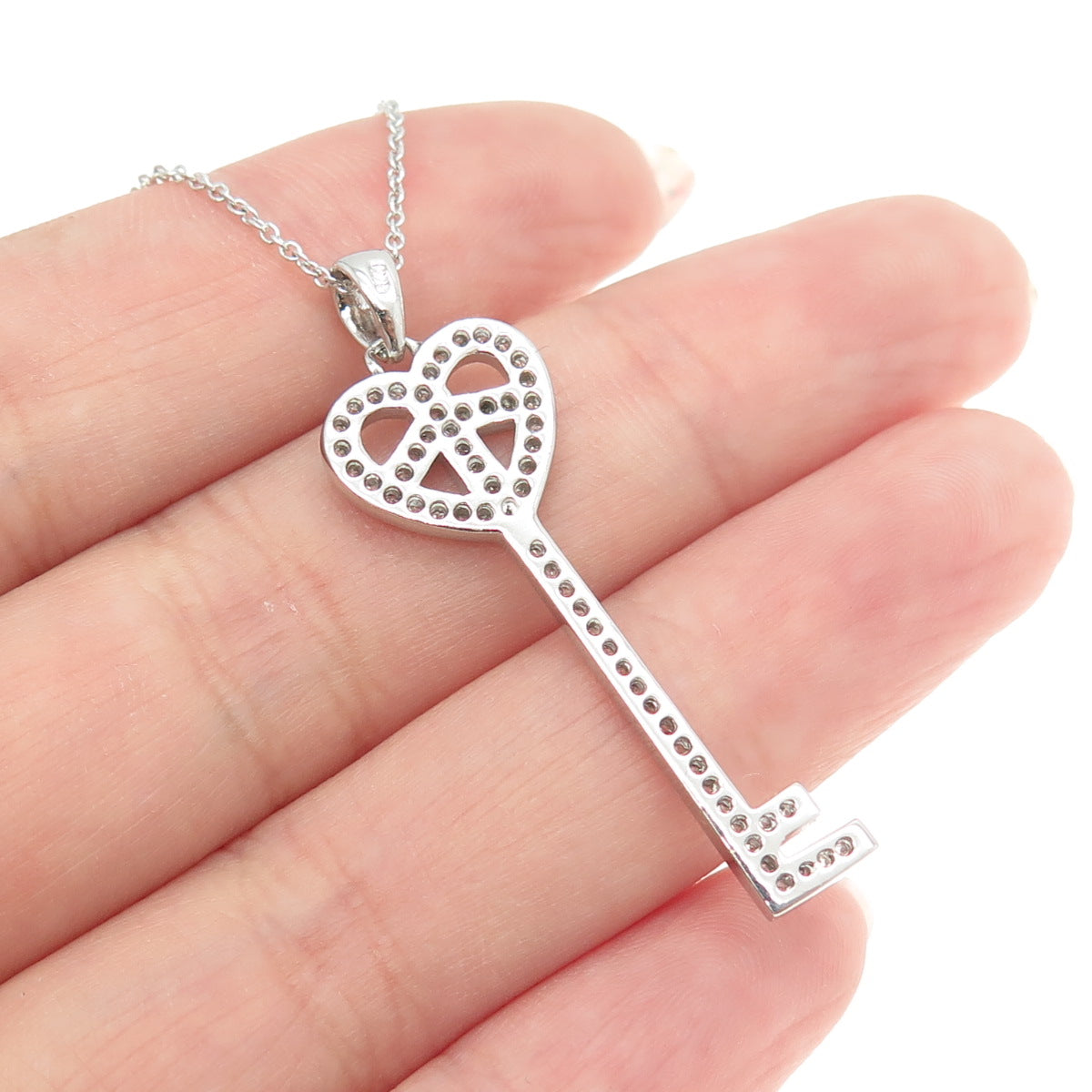 925 Sterling Silver Round-Cut C Z Peace Heart Key Cable Chain Necklace 16-18"