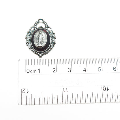 925 Sterling Silver Antique Art Deco Bohemian Glass St. Mary Charm Pendant