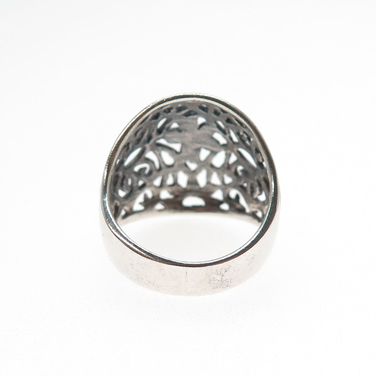 925 Sterling Silver Vintage Flower Oxidized Dome Ring Size 7