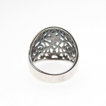 925 Sterling Silver Vintage Flower Oxidized Dome Ring Size 7