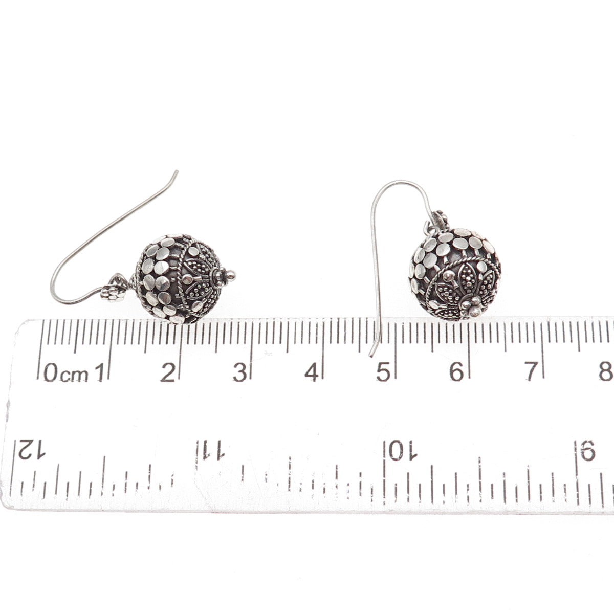 925 Sterling Silver Vintage Dotted Ball Oxidized Dangle Earrings