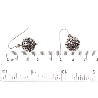 925 Sterling Silver Vintage Dotted Ball Oxidized Dangle Earrings