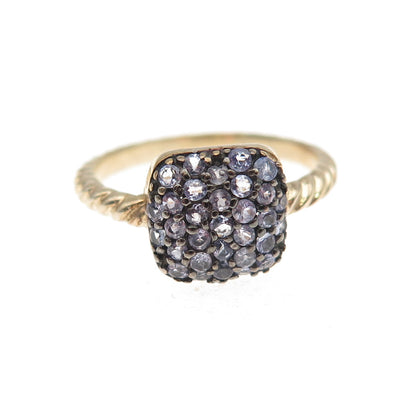 925 Sterling Silver Gold Plated Real Round-Cut Tanzanite Ring Size 6.75