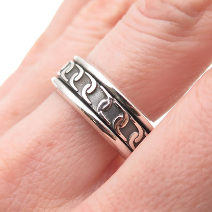925 Sterling Silver Vintage Chain Link Oxidized Rotating Band Ring Size 11