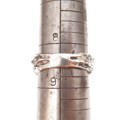 925 Sterling Silver Vintage Pink C Z Modernist Oxidized Ring Size 8.75