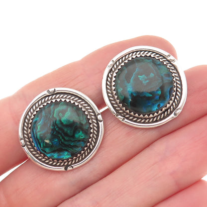 Benjamin James Navajo Old Pawn Sterling Silver Vintage Abalone Shell Earrings