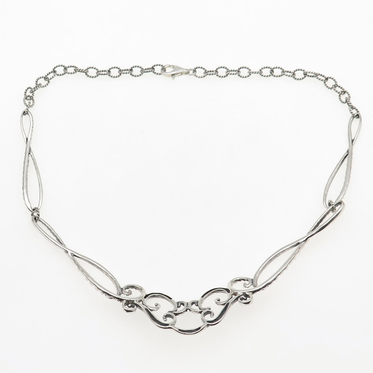 CAROLYN POLLACK 925 Sterling Silver Vintage Swirl Modernist Necklace 16"