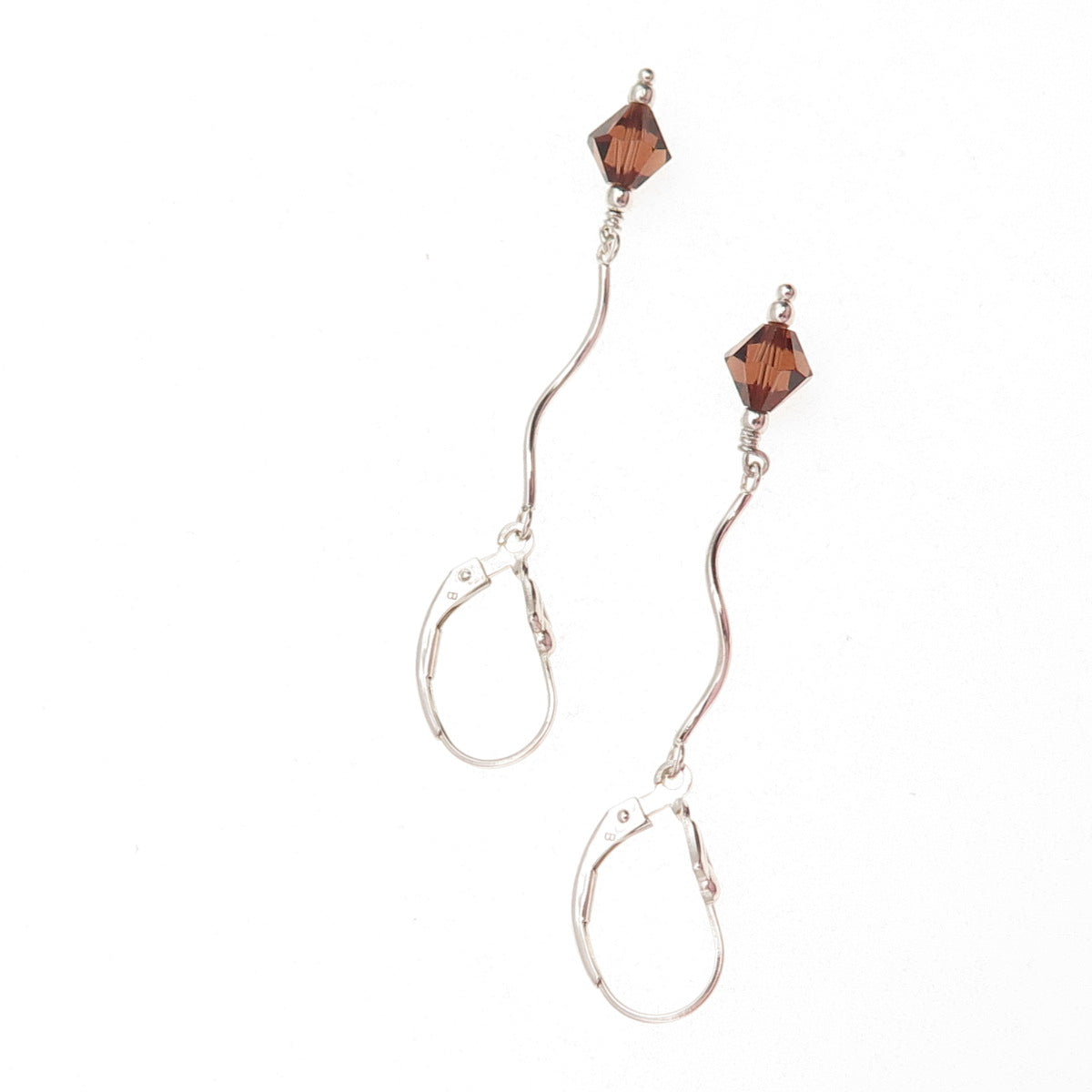 925 Sterling Silver Smoky Crystal Wavy Drop Dangle Earrings