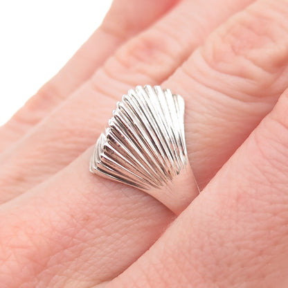 925 Sterling Silver Vintage Modernist Wavy Ribbed Ring Size 6.75