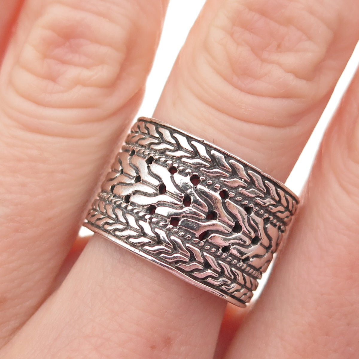 ANNIKA WITT 925 Sterling Silver Vintage Oxidized Wide Band Ring Size 8