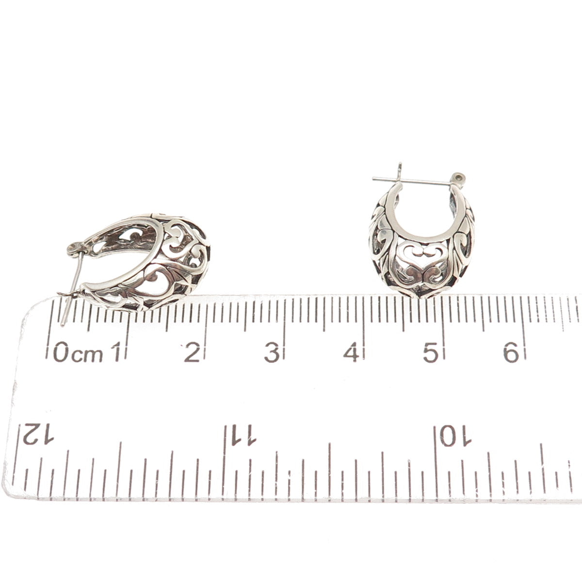 Jezlaine 925 Sterling Silver Vintage Floral Ornate Hoop Oxidized Earrings