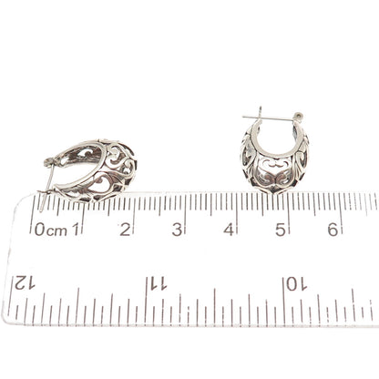 Jezlaine 925 Sterling Silver Vintage Floral Ornate Hoop Oxidized Earrings