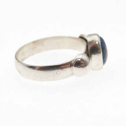 925 Sterling Silver Vintage Real Lapis Modernist Oxidized Ring Size 6.5
