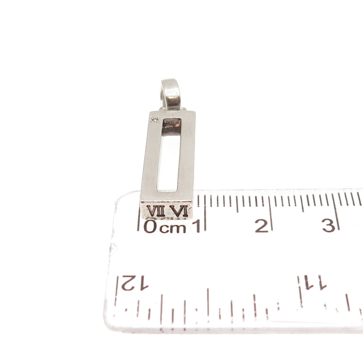 925 Sterling Silver Vintage Real Diamond Roman Numbers Clover Charm Pendant
