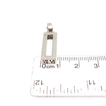 925 Sterling Silver Vintage Real Diamond Roman Numbers Clover Charm Pendant