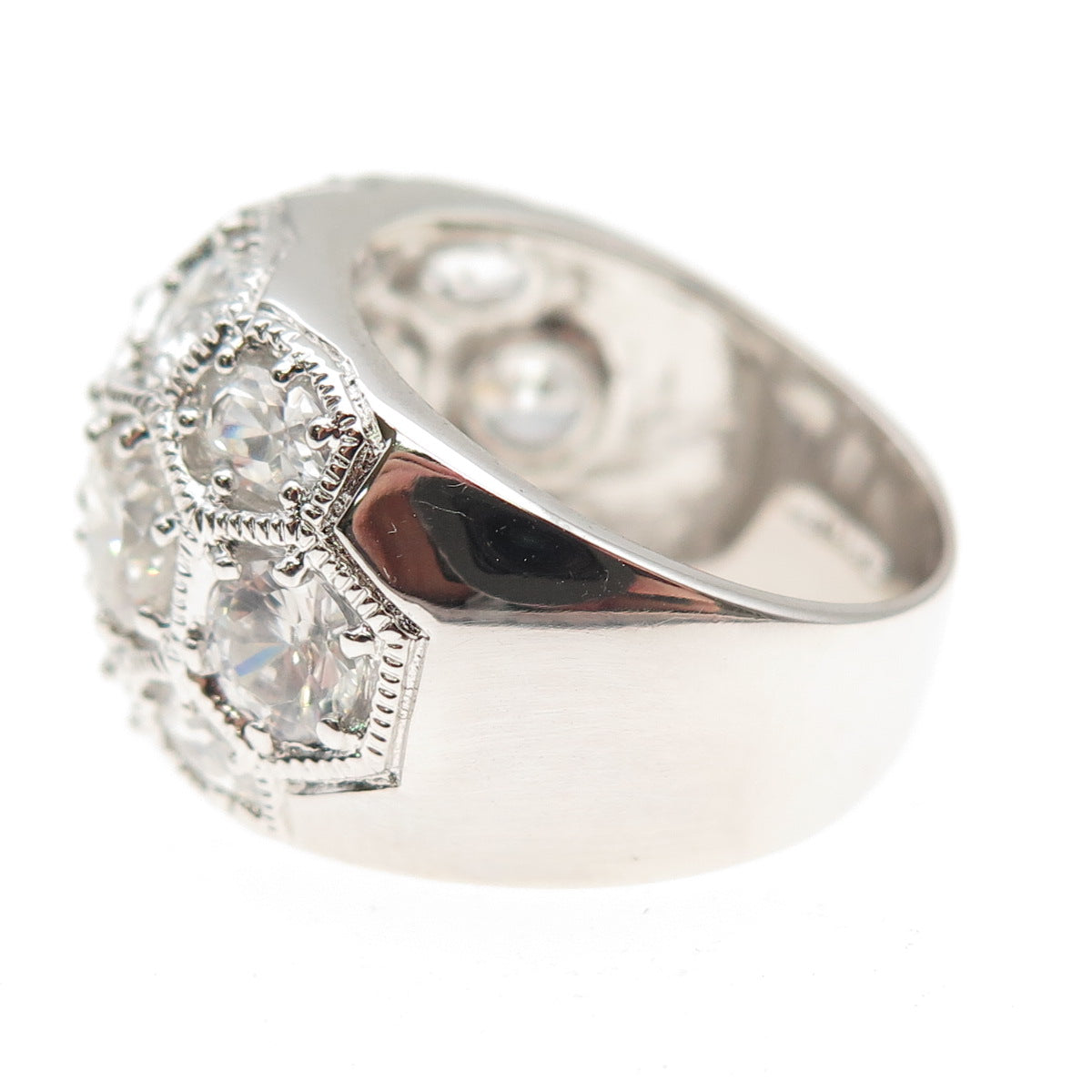 925 Sterling Silver Round-Cut C Z Honey Comb Ring Size 7