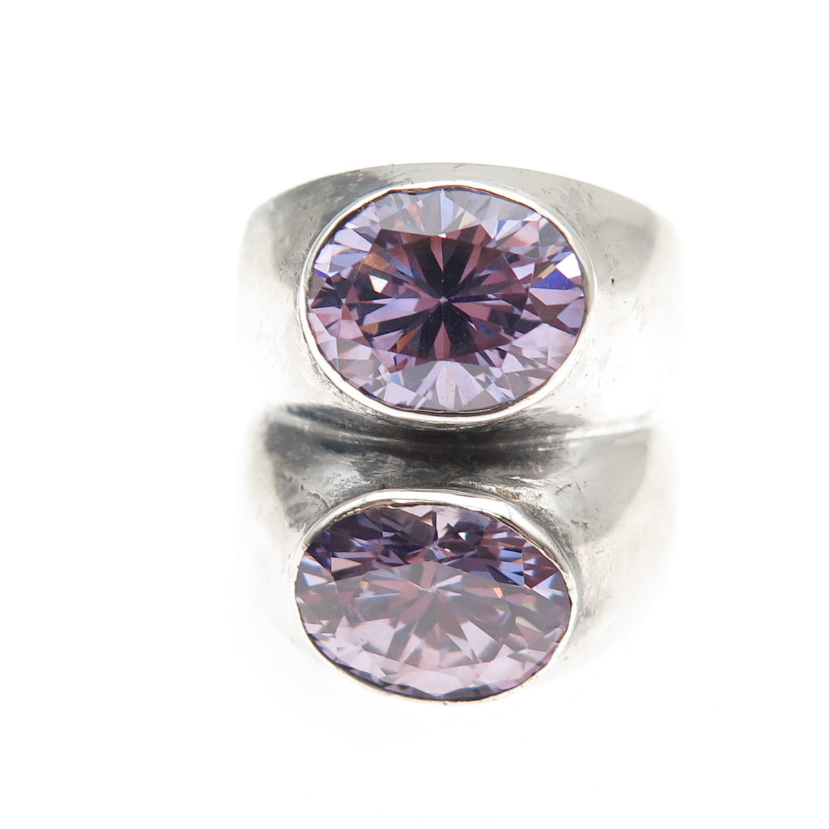 925 Sterling Silver Vintage Lavender C Z Modernist Oxidized Ring Size 6.25