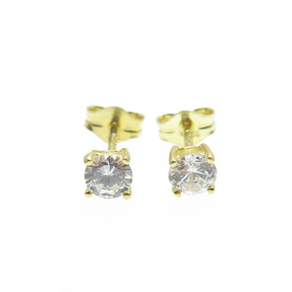 925 Sterling Silver Gold Plated Round-Cut Shaped C Z Stud Earrings