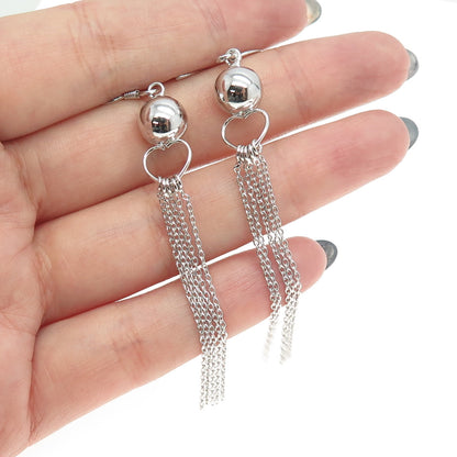 925 Sterling Silver Ball Heart Rolo Chain Hook Dangling Earrings