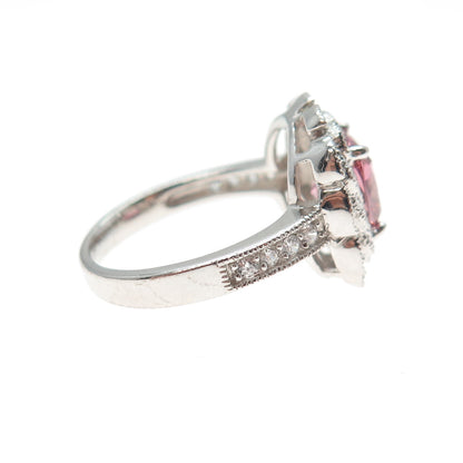ESPO JOSEPH ESPOSITO 925 Sterling Silver Pink & White C Z Laurel Ring Size 7.25