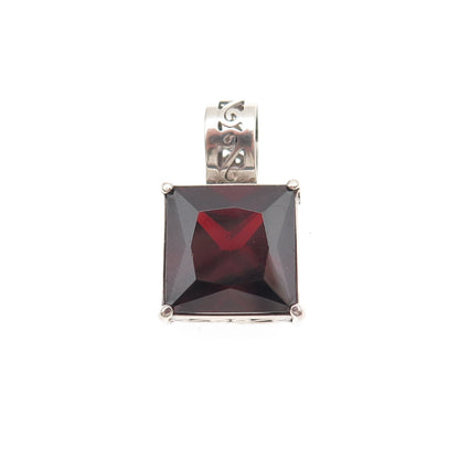 925 Sterling Silver Vintage Real Princess-Cut Red Garnet Mini Charm Pendant