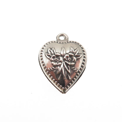 925 Sterling Antique Art Deco Engraved Floral Heart Chatelaine Mini Pendant